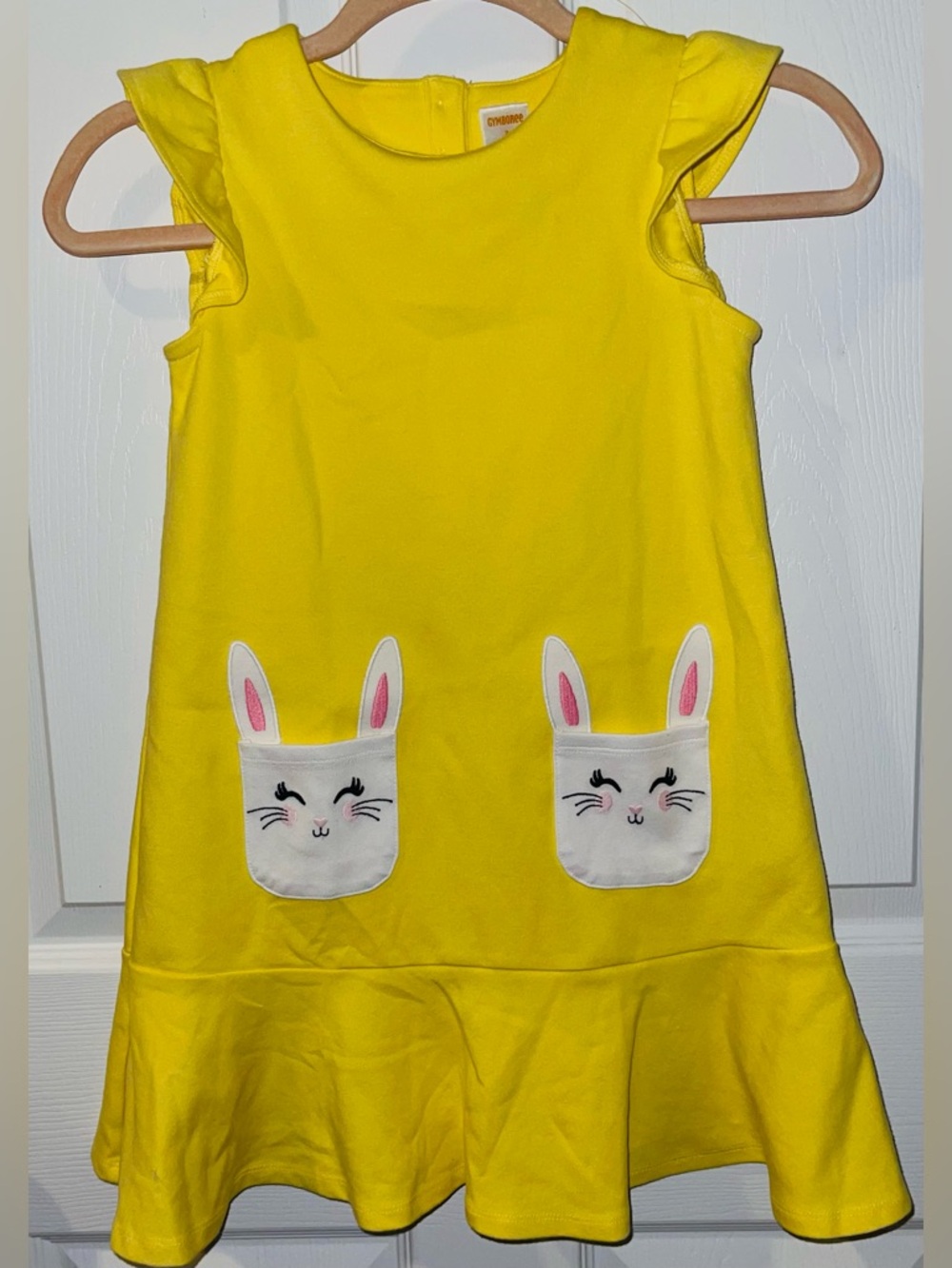 Gymboree yellow girls dress 7 Easter bunny pockets